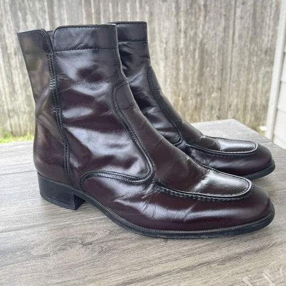 Florsheim Essex Boots Men 8D Red Leather Dress Ankle Side Zip Moc Toe 17074 18 - Picture 1 of 13